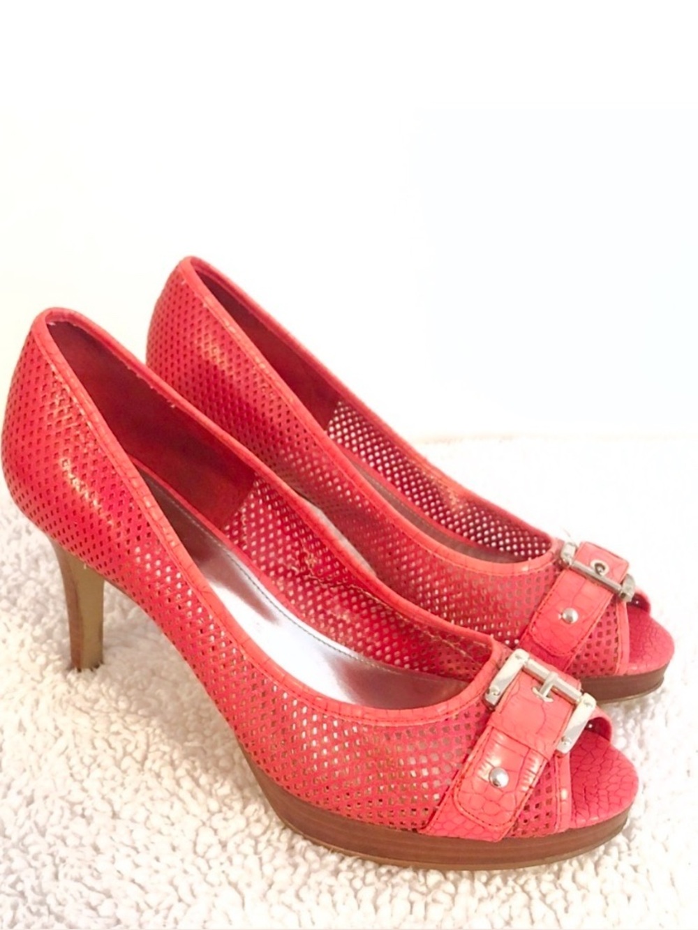 Alfani Pacific Pink peep toe leather heels…